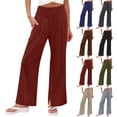 thumbnail image 5 of POIUYTR Women Summer Cotton Linen Pants Casual Loose Elastic High Waist Wide Leg Pants Trendy Soft Comfy Solid Color Trousers, 5 of 6