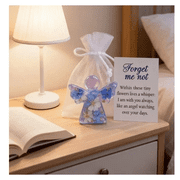 Forget Me Not Dried Flower Angel Keepsake Mini Resin Figurine with Sympathy Card,Angel Figurine with Organza Bag and Sympathy Card, Memorial Pocket Hug Token for Loss of Loved One Remembrance