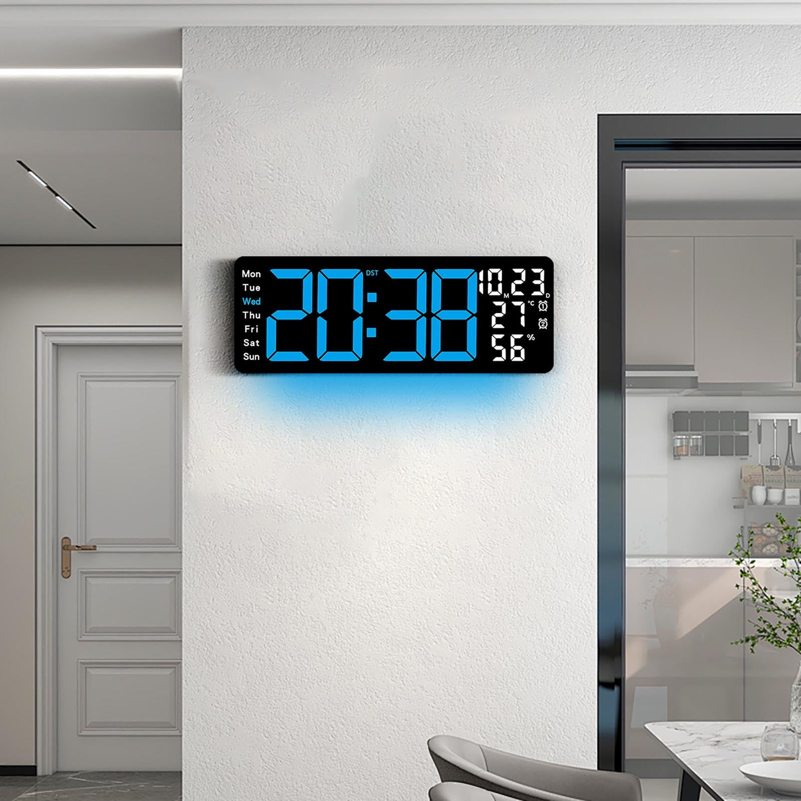 Zzbeans 17.3 Inch Large LED Digital Wall Clock, Multifunctional Electronic Clock with Temperature Humidity Display and Remote Control, Modern Alarm Clock with RGB Night Light for Living Room Bedroom