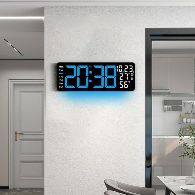 Reloj de pared para sala de estar de 17,3 pulgadas con LED multifuncional, despertador electrónico de gran tamaño, reloj de temperatura y humedad.