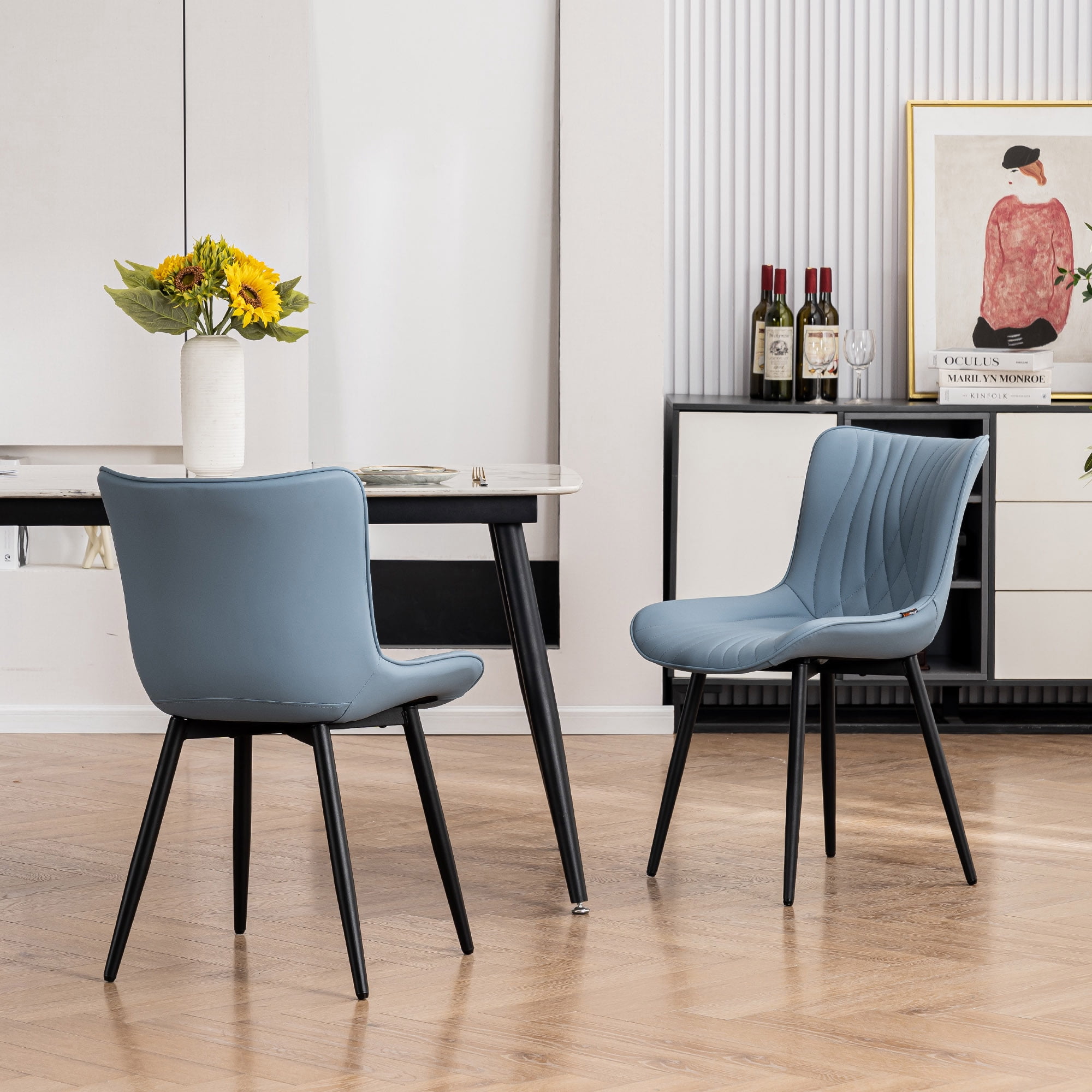 YOUNIKE Modern Dining Chairs with Metal Legs Set of 2 Upholstered Kitchen Dinner Side Chair, Blue