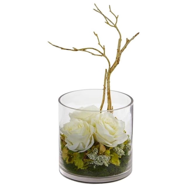 Nearly Natural 1635-WH Roses et Hortensias Arrangement Artificiel - Blanc