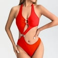 thumbnail image 2 of Bigersell Cut Out One-Piece Swimsuit Women High Cut V-Neck Bathing Suit Backless Monokini Swimwear Red XL, 2 of 3