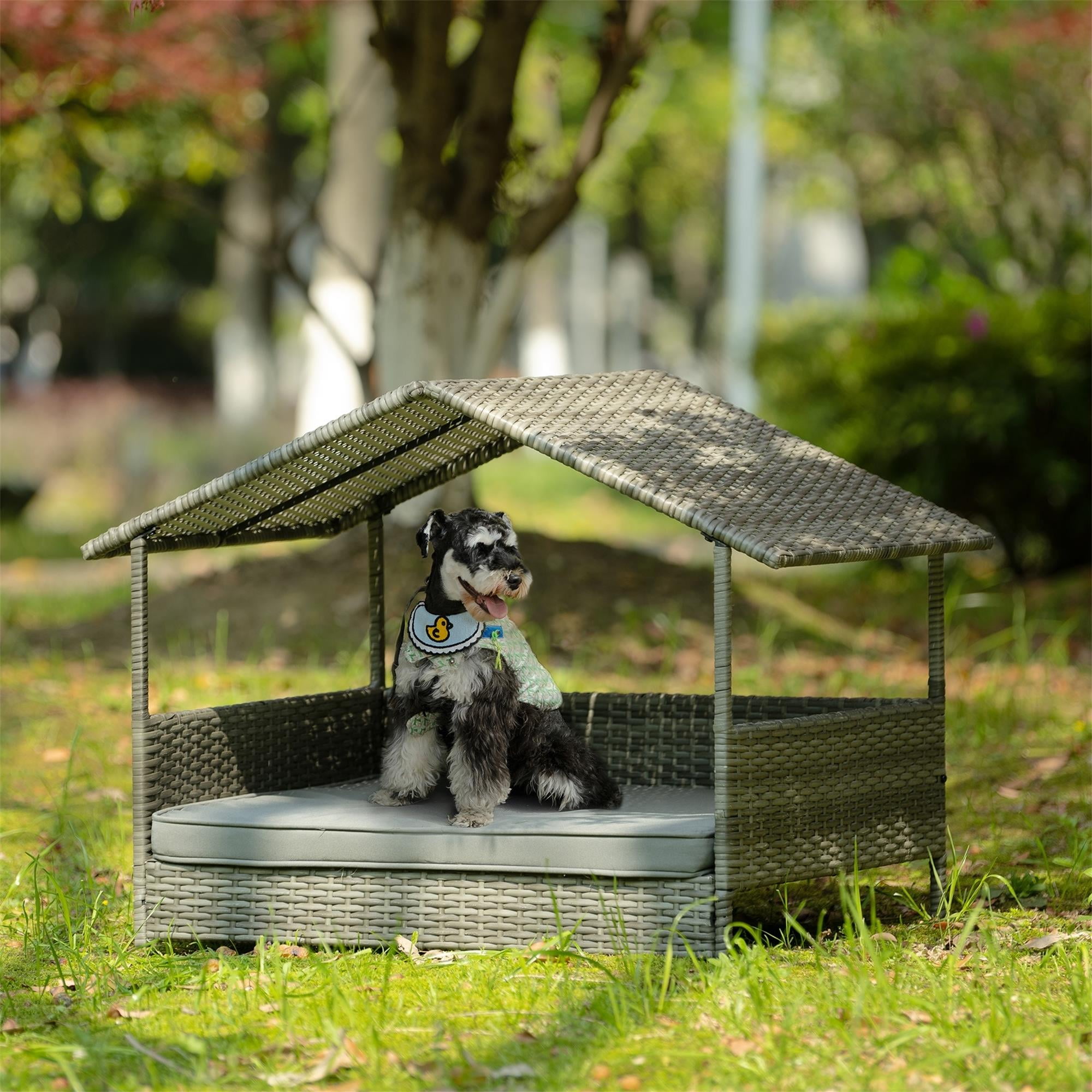 Pefilos 38" Pet Furniture Dog Bed with Provide Pet Mat, Seasonal PE Wicker Pet Furniture for Cat and Dog House/Kennel, Gray Pefilos 38" Pet Furniture Dog Bed with Provide Pet Mat, Seasonal PE Wicker Pet Furniture for Cat and Dog House/Kennel, Gray