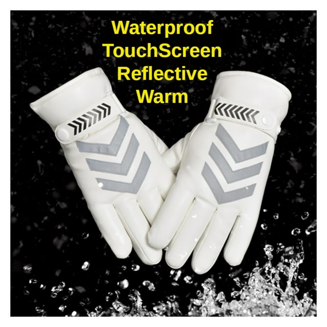 Winter PU Leather Motorcycle Gloves Waterproof Windproof Riding Gloves Reflective Strip Warm Motocross Work Gloves Black White ,Durability and Dexterity