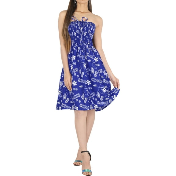 HAPPY BAY Women's Summer Boho Beach Smocked Mini Flowy Dress Tube Top Strapless Dresses for Women L-XL Admiral, Floral