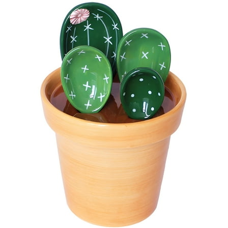 Cactus Measuring Spoons Set in Pot, 4 Spoons Set for Baking and Cooking, Unique Baking Spoon, Easy to Clean