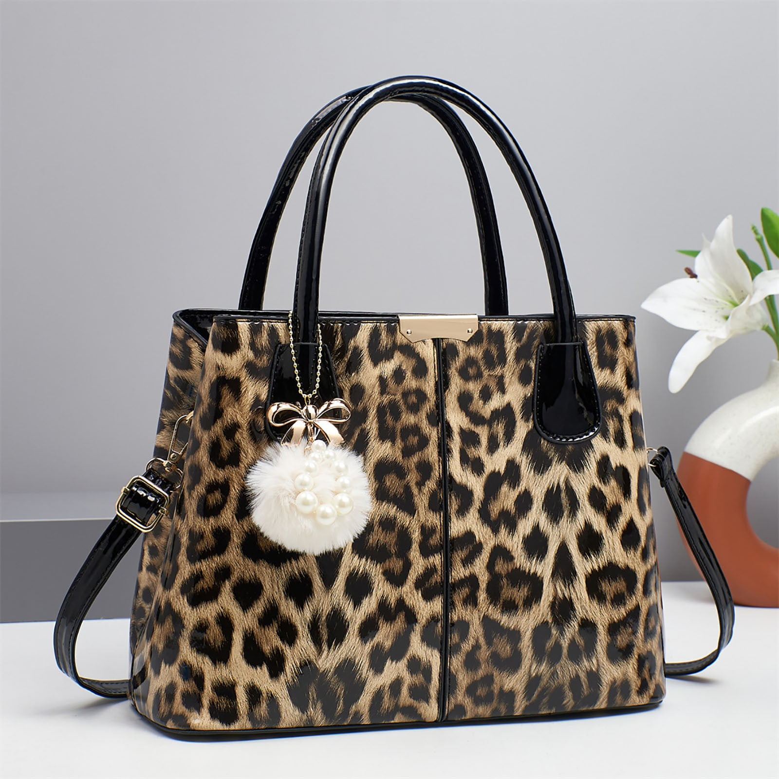 Modstep Leopard Shoulder Bag for Women Multi Compartments Top Handle Handbags Trendy Tote Bags Purses with Adjustable Strap