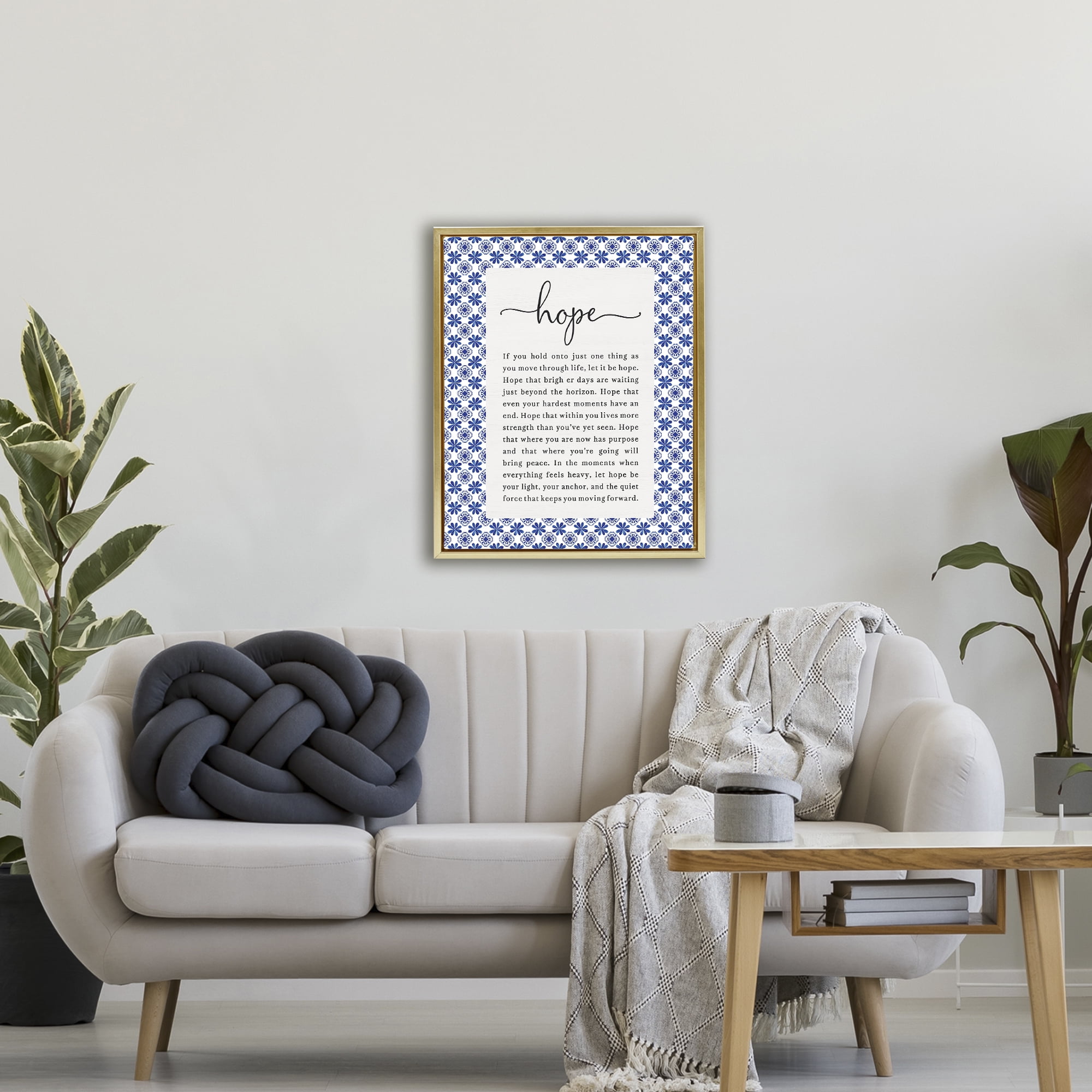 Hope For Brighter Days Gold Framed Floater Canvas Wall Art, design by Lettered and Lined