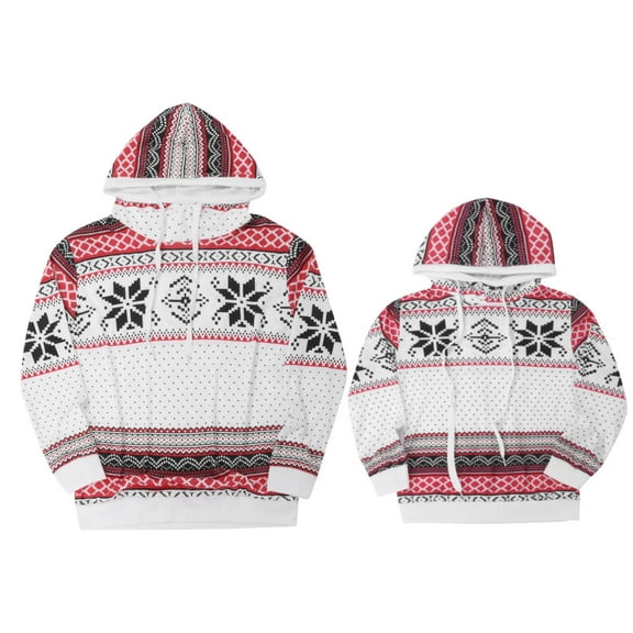 Odeerbi Christmas Pajamas For Family Women Parent-Child Dress Snowflake Print Hooded Sweater Adult White