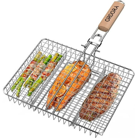 ORDORA Grill Basket,Heavy Duty BBQ Grill Basket with Handle for Fish Vegetables