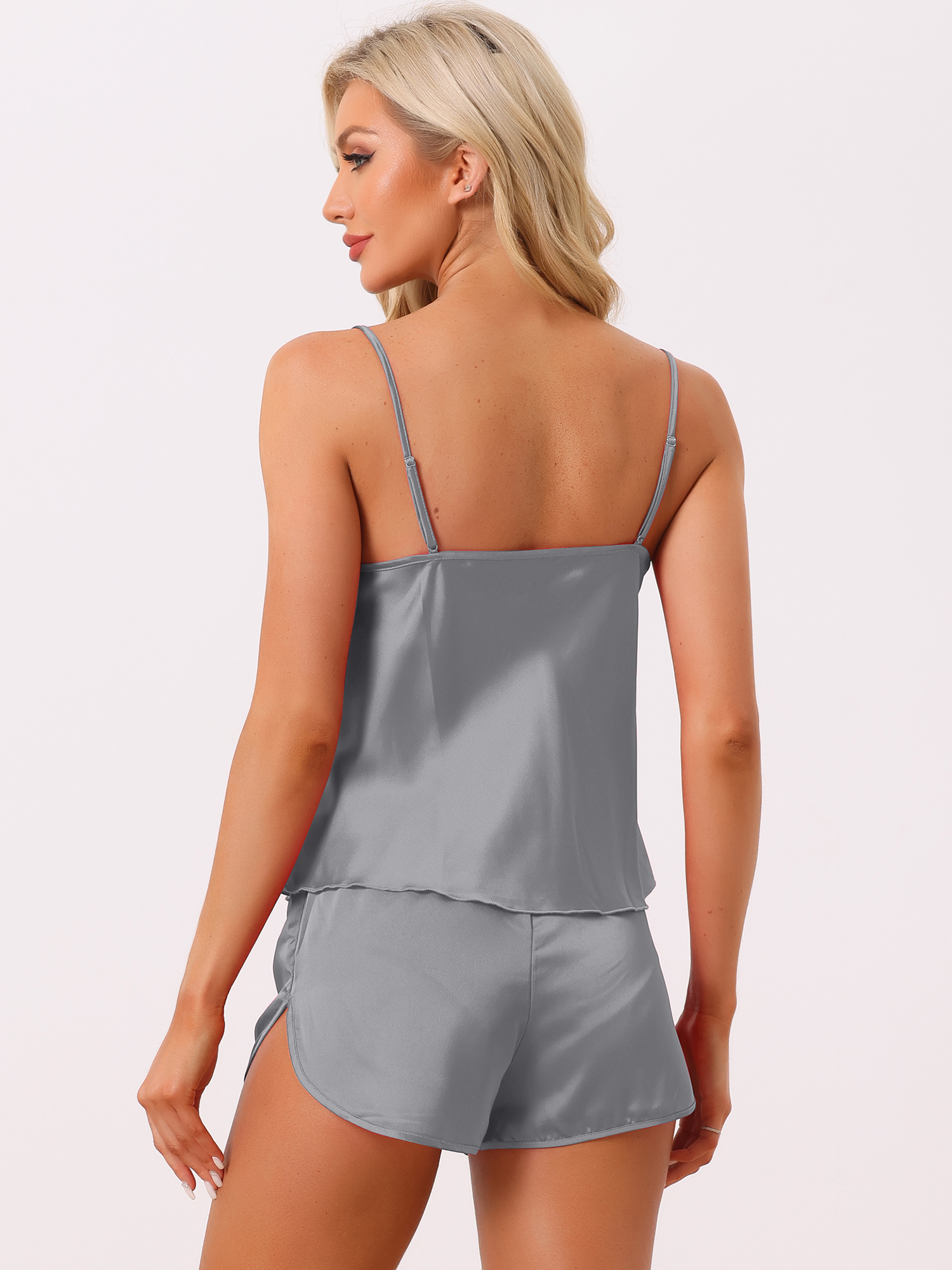 DARING DIVA Women's Satin Pajamas Sets Cami Sleepwear Silky PJ Set with Shorts XS Gray