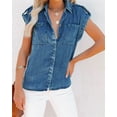 thumbnail image 4 of Chouyatou Women's Casual Distressed Button Down Sleeveless Denim Jean Shirt Tops, 4 of 4