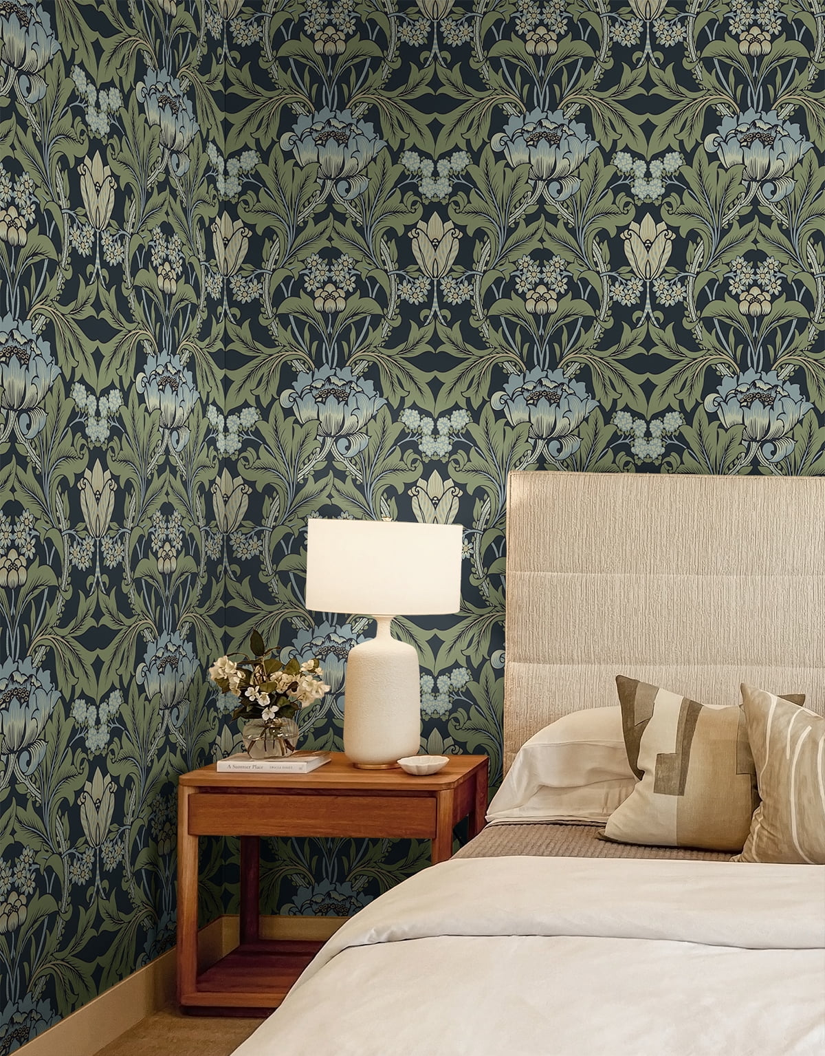 Seabrook Designs Midnight Blue & Sage Primrose Garden Floral Prepasted Wallpaper - 20.9 in. W x 33 ft. Roll