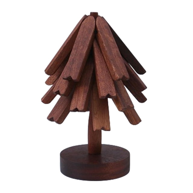 Juego de salvamanteles plegables con soporte organizador para platos calientes, diseño de árbol, para bebidas madera de sapeli