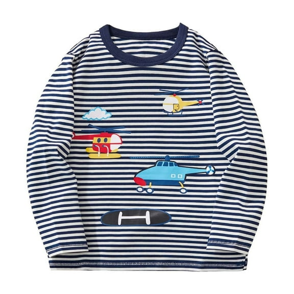 lnmuld Girls Tops Boys Long Sleeve Tops Winter Autumn Helicopter Print Striped Shirt Comfortable Casual Kids Tee for Toddler and Children Size:3-4 Years