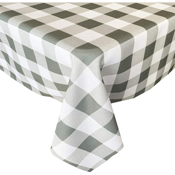 Newbridge Gray Buffalo Cottage Check Print Fabric Tablecloth, Buffalo Plaid Wrinkle Free, Water and Stain Resistant Heavy Weight Tablecloth, 52” x 52” Square