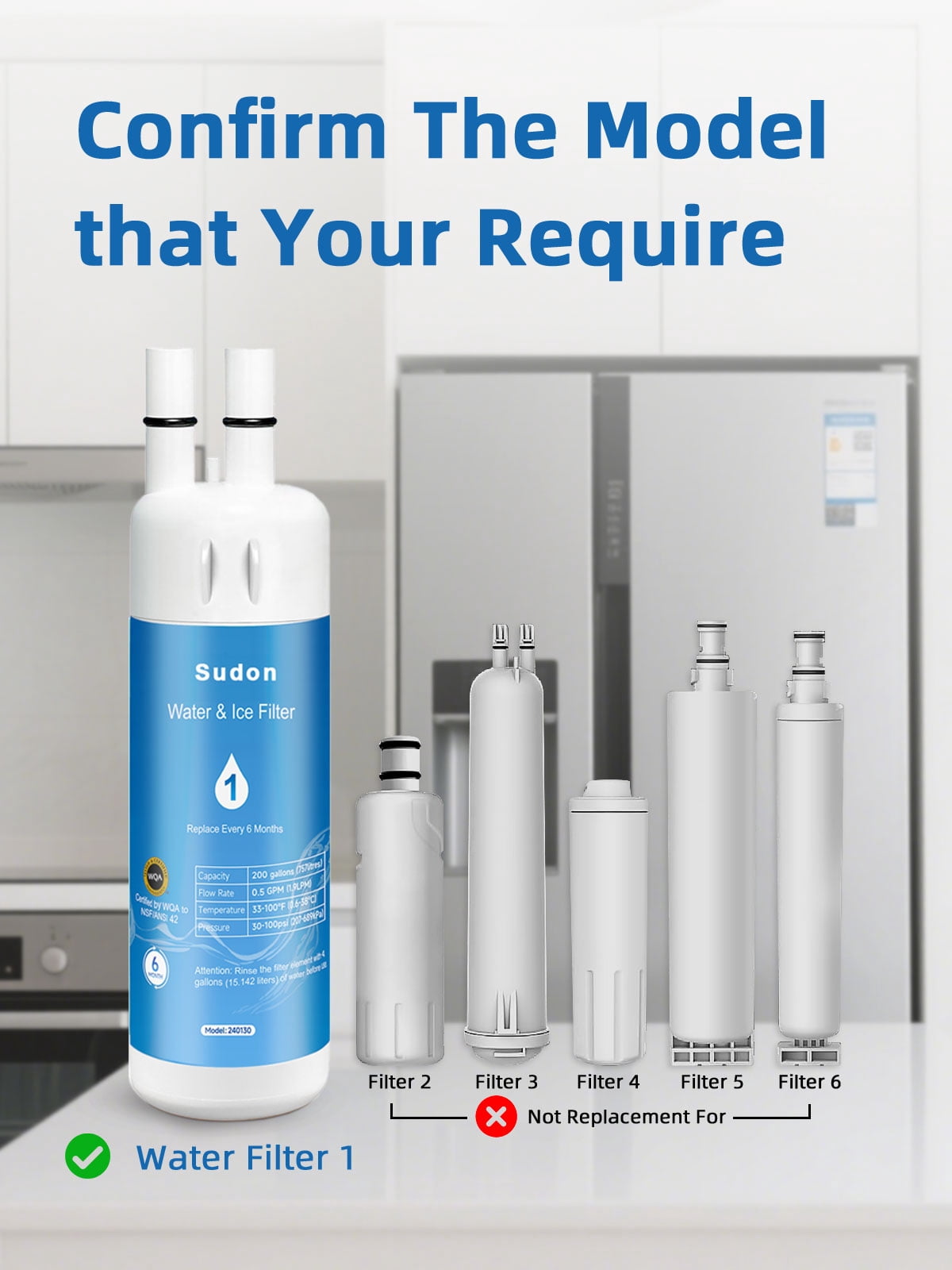 Sudon EDR1RXD1 Water Filter 1 Compatible with Whirlpool Refrigerator Everydrop 1 W10295370A W10295370 WHR1RXD1 Replacement for Kenmore 46-9081 46-9930 P5WB2L P8RFWB2L P8WB2L P4RFWB Ice Filters 3-Pack