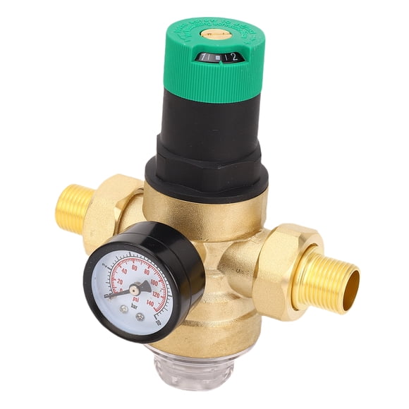 RV Water Pressure Regulator Valve Adjustable Water Pressure Reducer with 0.1-0.5Mpa Meter