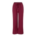 thumbnail image 4 of YUEJUIR Women'S Pants Women'S Solid Color Cotton And Linen Wide Leg Pants Slit Drawstring High Waist Casual Loose Pants Casual Straight Leg Pants With Pockets Womens Dress Pants (Red,XXL), 4 of 5