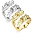 thumbnail image 5 of Feather Stainless Steel Statement Rings Angel Wings Leaves Wrap Open Adjustable Finger Engagement Couple Ring for Women Men Cocktail Party Jewelry Fashion Gifts for Birthday Christmas, 5 of 8