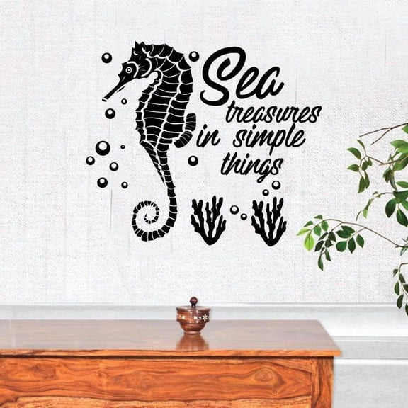 Sea Treasures In Simple Things Seahorse Drawing Underwater Quote Vinyl Wall Decal Wall Sticker Wall Art Home Decoration Fun Home Decoration For Girls Boys Kids Room House Décor Size (30x30 inch)