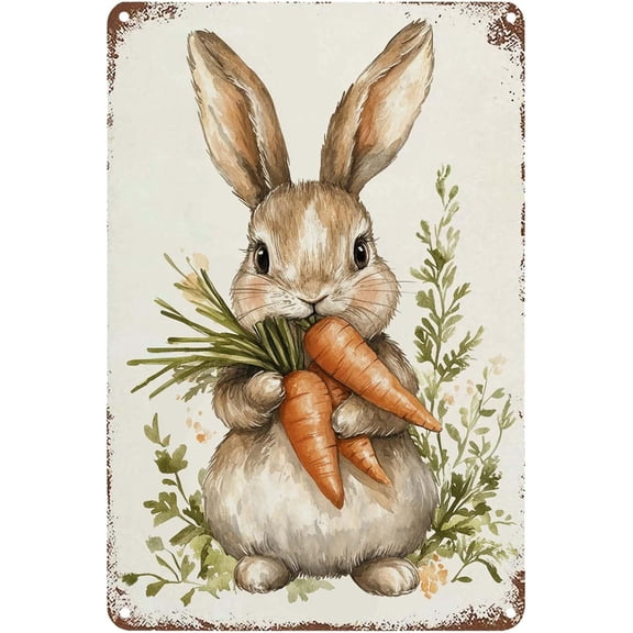 Easter Metal Signs Rabbit Carrots Vintage Tin Sign Funny Sign for Home Bedroom Kitchen Bar Pub Garage Garden Patio Porch Decor 8x12 Inch