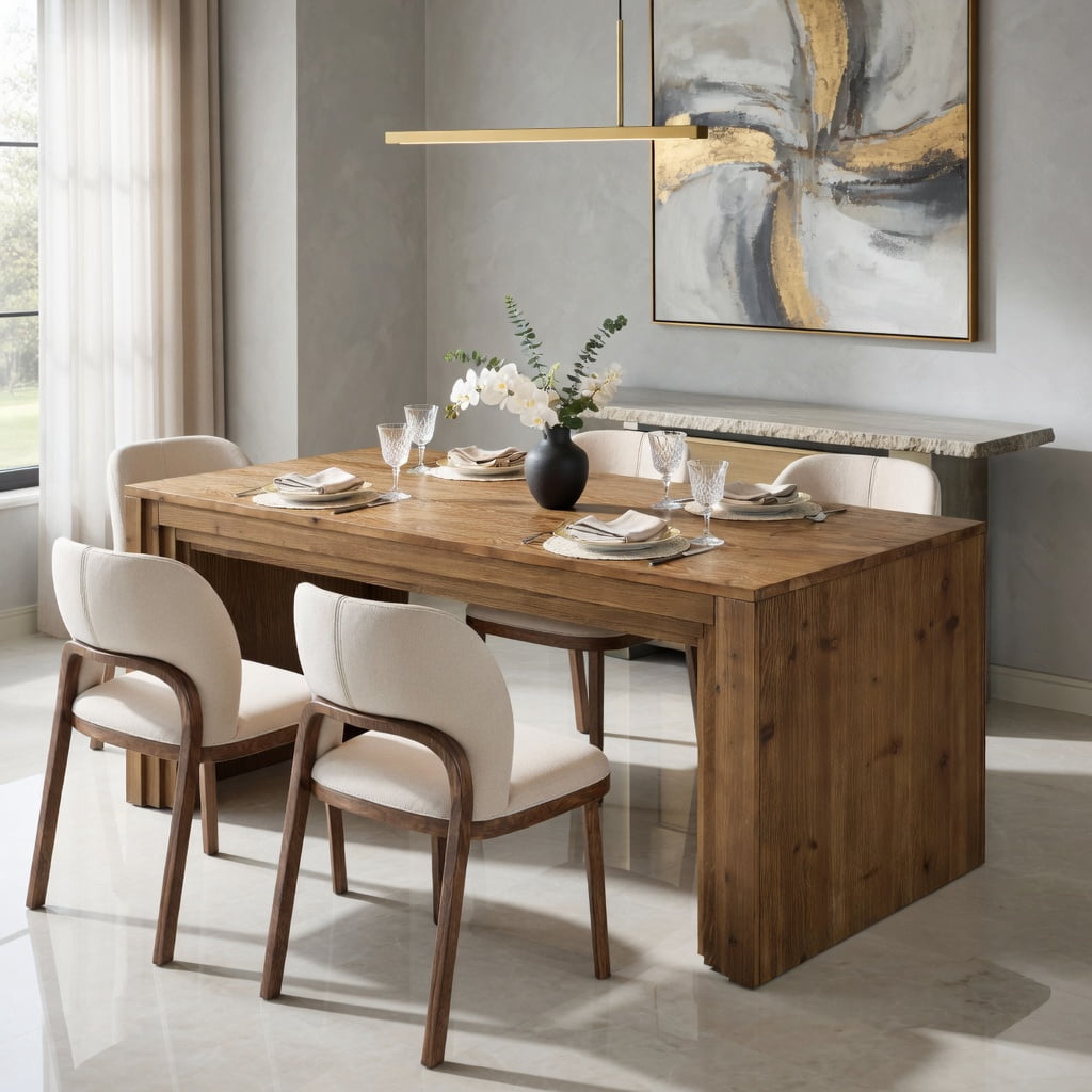 Hommoo Solid Wood Rectangular Dining Table for 6-10 People, 78.7 Inch Rustic Farmhouse Kitchen & Dining Room Table with Heavy-Duty Build, Natural