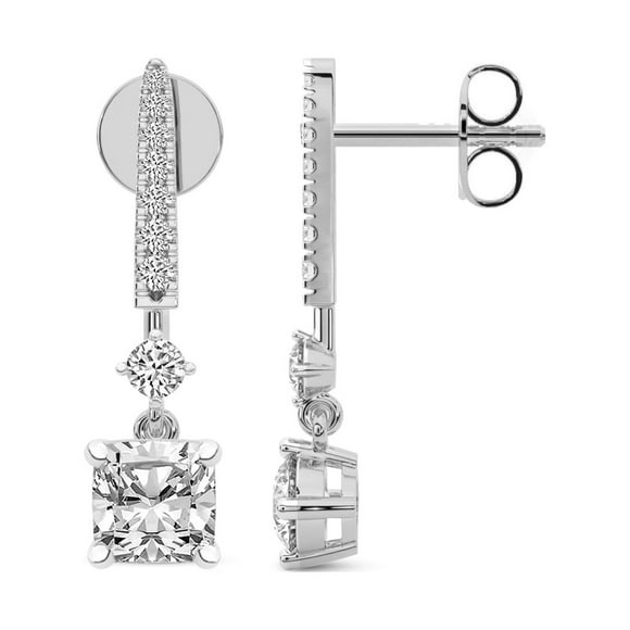 Diamond Dangle Earring| 4 Ct IGI Certified Cushion Shape Lab Grown Diamond | 18K White Gold | Tatiana Dangling Solitaire Lab Diamond Earring| Prong Setting | FG-VS1-VS2 Quality | Friendly Diamonds