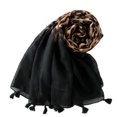 thumbnail image 2 of StylesILove Women Elegant Classic Leopard Print Lightweight Cotton Tassel Scarf Wrap Autumn Winter Large Shawl Headscarf (Black + Leopard), 2 of 6