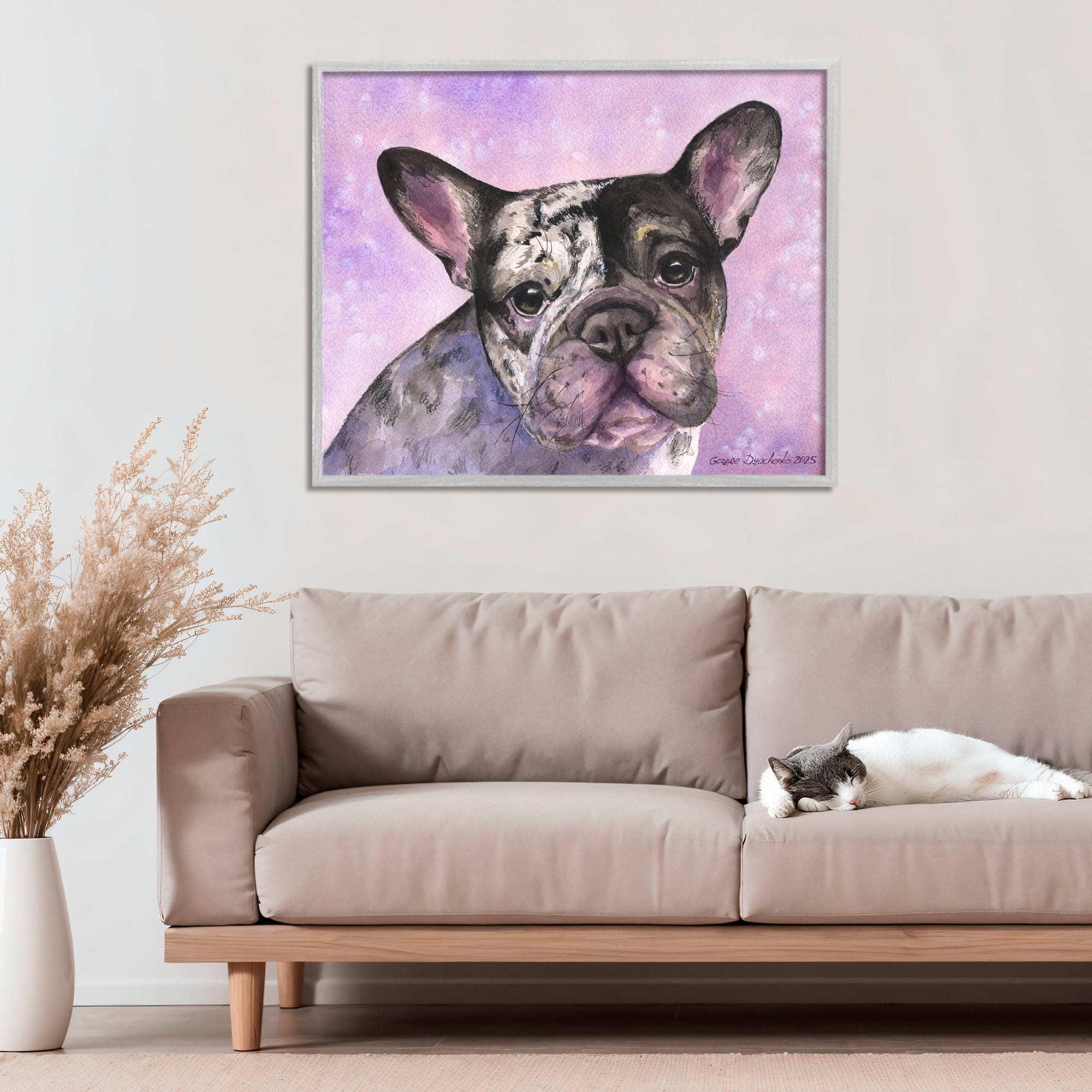 Stupell Industries Harlequin French Bulldog Gray Framed Giclee Art, design by George Dyachenko