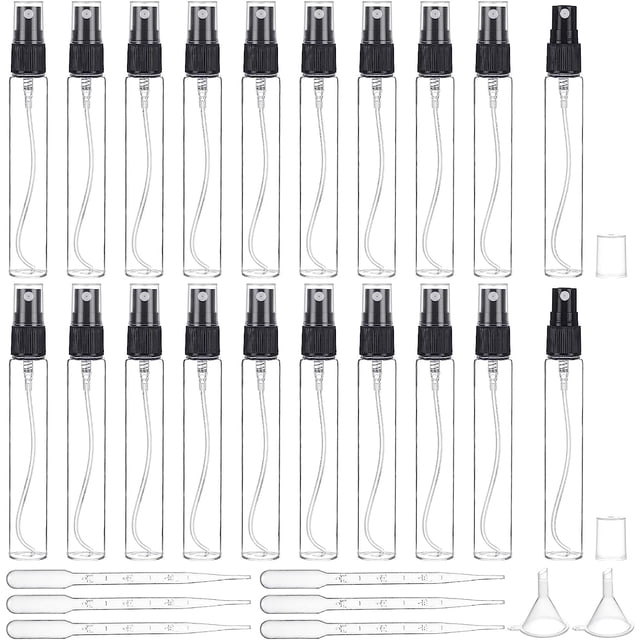 Atomizador de perfume de viaje de 15 ml, recargable, con 6 goteros de plástico desechables de 3 ml y 2 embudos de plástico.