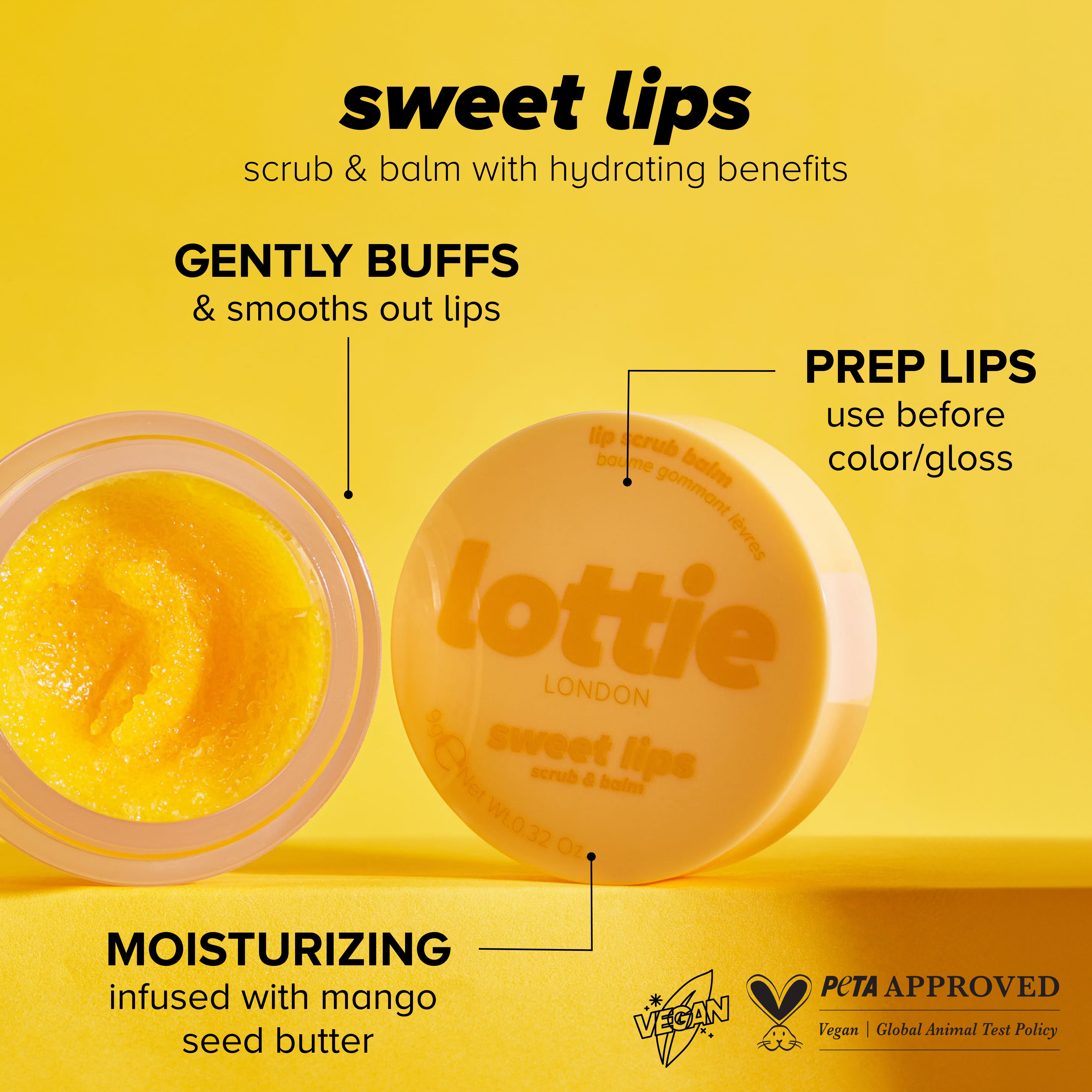 Lottie London, Sweet Lips Balm & Scrub, Mango Sorbet, 9g