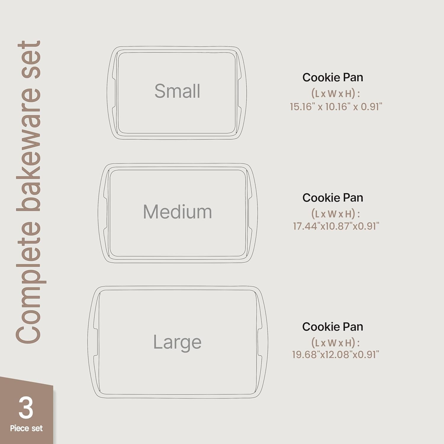 Bakken Swiss Cookie Sheet 3 Piece Set - Non-Stick, Stackable Baking Pans, White marble Deluxe Ceramic Coating – Dishwasher Safe - for Home Baking