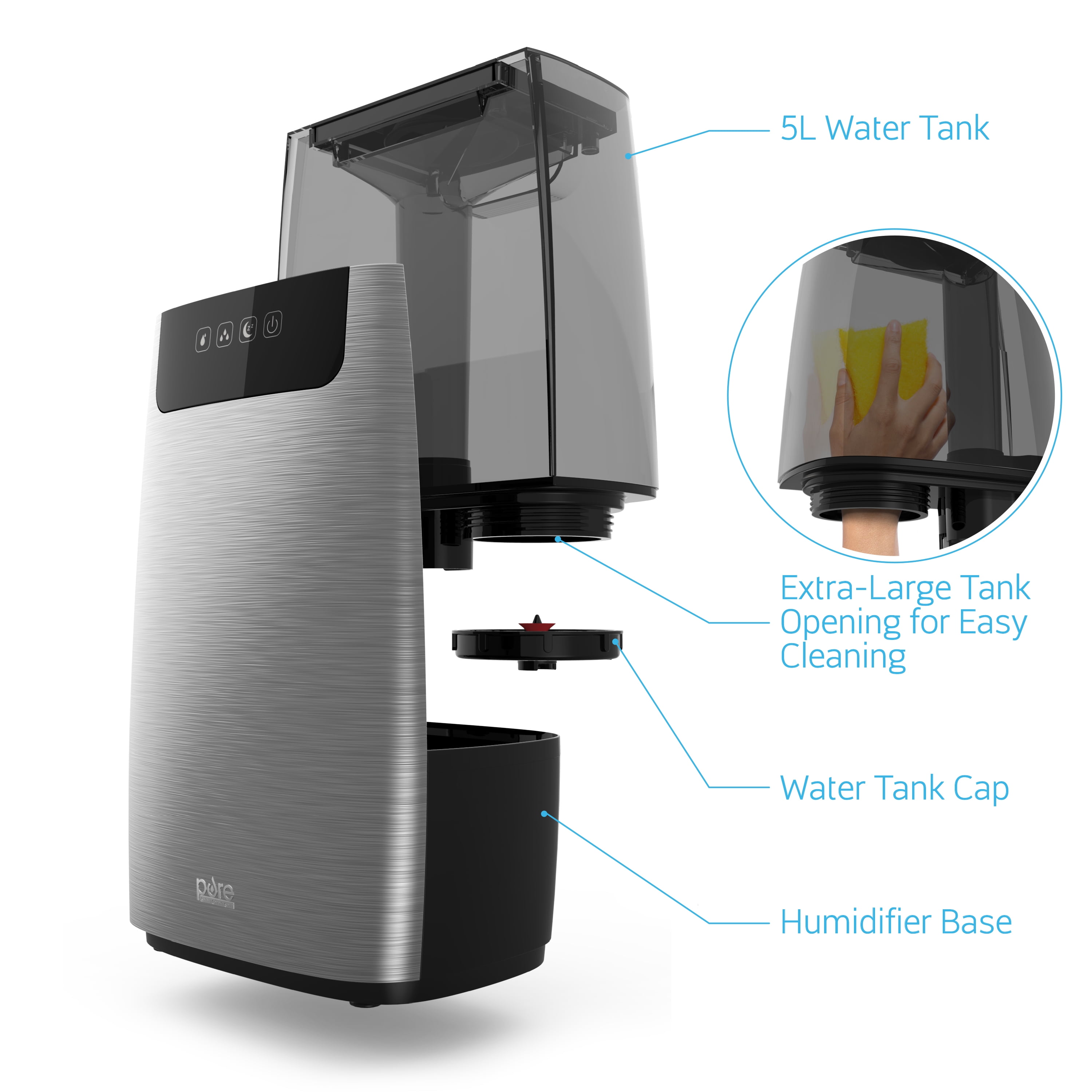Pure Enrichment HumeXL Ultrasonic Cool Mist Humidifier - Large, Easy-to-Clean 5-Liter/1.3 Gallon Water Tank, Touch-Button Control, High/Low Mist, 2 Independent 360° Mist Nozzles and Night Mode