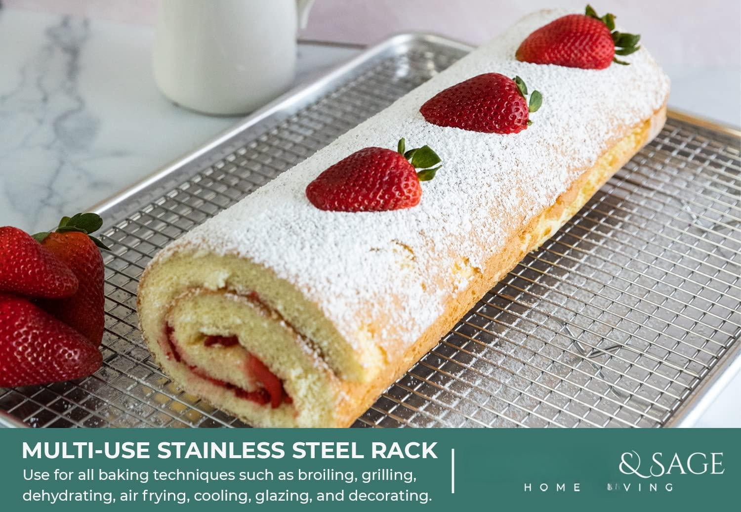 Commercial Quality Cookie Sheet and Rack - Aluminum Half Sheet Baking Pan and Stainless Steel Cooling Rack Set 13x18 Rust & Warp Resistant, Heavy Duty