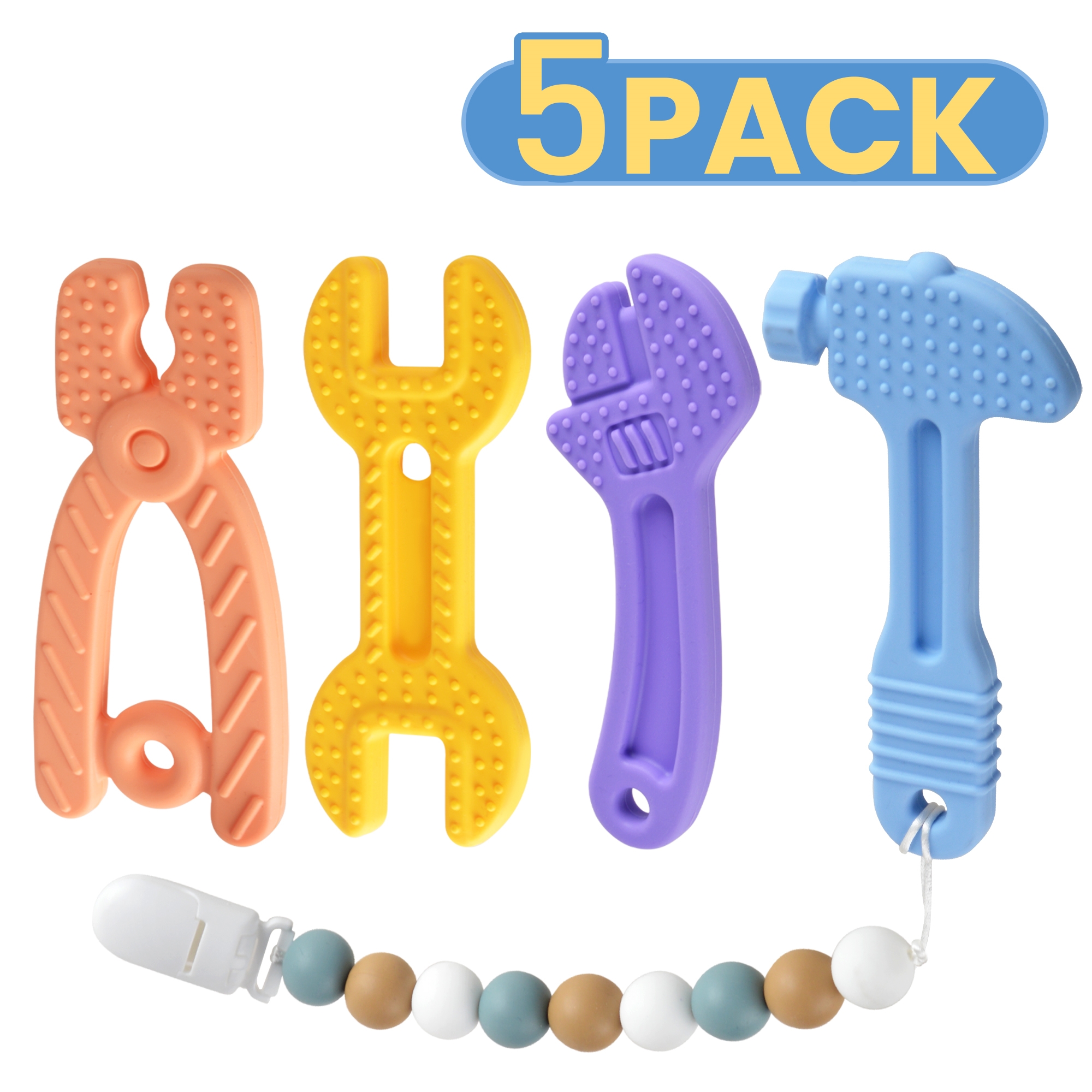 Teething Toys for Babies, WeGuard 5 Pack Baby Teething Toys for 0-6 Months and 6-12 Months, Baby Teethers for Newborn Infants, Freezer Safe and BPA Free