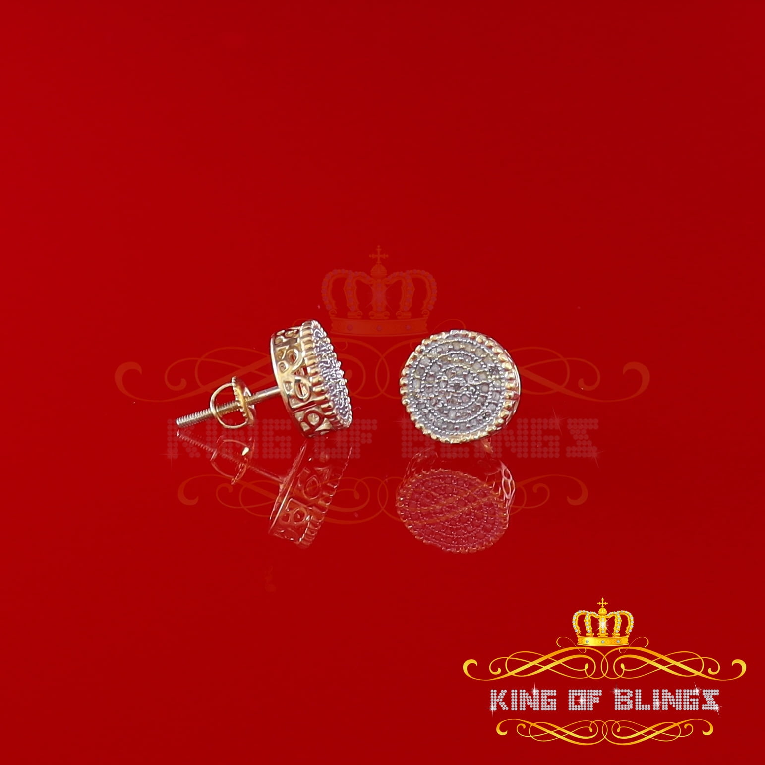 King of Bling's Aretes Para Hombre 925 Yellow Silver 0.25ct Diamond For Women's Stud Earrings