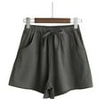 thumbnail image 2 of JIUKE Cotton Linen Shorts for Women High Waisted Wide Leg Drawstring Trendy Lounge Shorts with Pockets, 2 of 3
