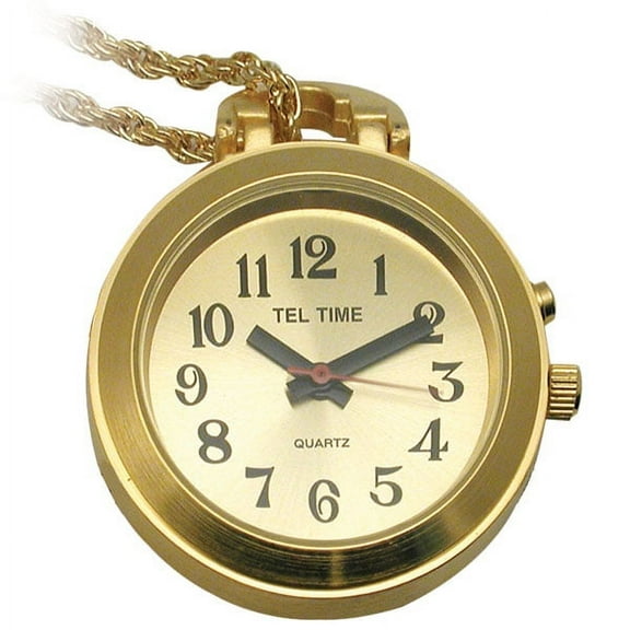 Tel-Time Talking Pendant Ladies Watch - Gold-Tone w-Chain - 1 Button