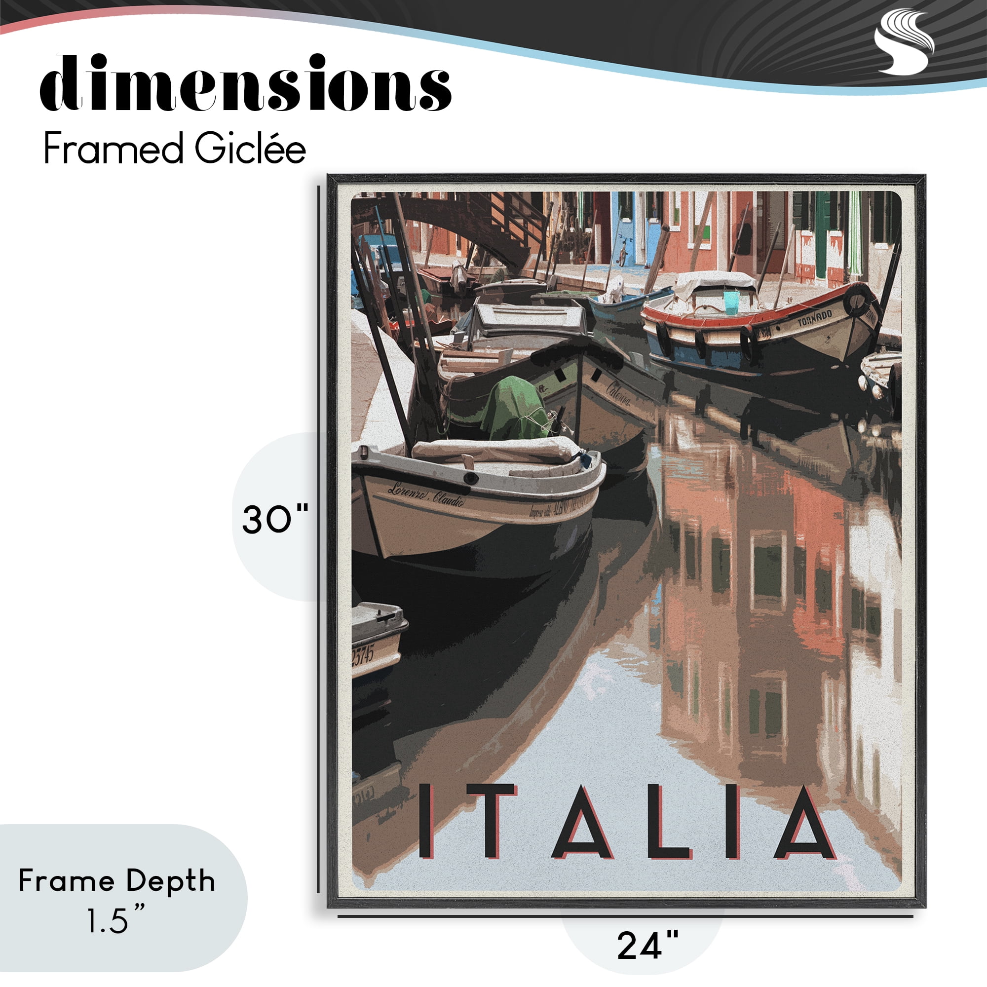 Stupell Industries Italia Canal Poster Black Framed Giclee Art, design by Shelley Lake