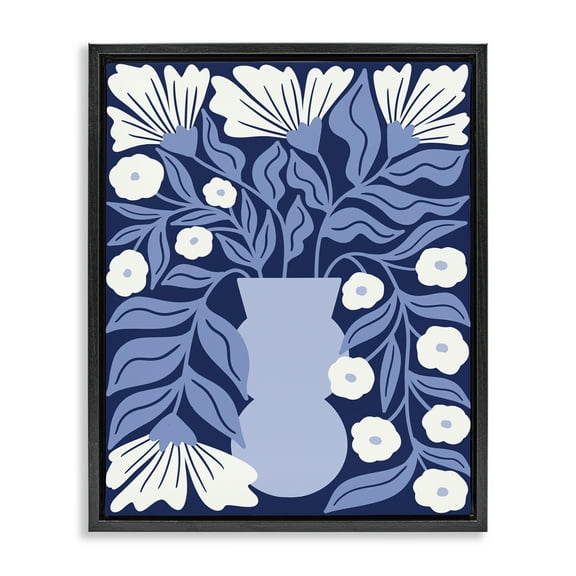 Stupell Industries Funky Blue Flower Vase Plants & Flowers Painting Black Floater Framed Canvas Art Print Wall Art, 17 x 21