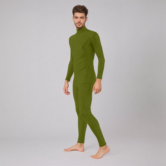 Adult Spandex Turtleneck Bodysuit Long Sleeve Invisible Zentai Suit for Dancewear & Halloween (Dark Green 180)