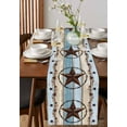 thumbnail image 4 of Country Star Blue Table Runner Cotton Linen 48 Inch Holiday Dresser Scarves, Farmhouse Western Texas Star Barn Tablerunner for Kitchen Coffee Dining Bedroom Living Room Dinner Scarf Décor 13''x48'', 4 of 9