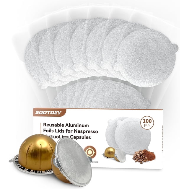 CHL-Sootozy Reusable Aluminum Foil Seals for Nespresso VertuoLine Capsules 100PCS, Refillable Aluminum Covers Foil Seals Lids for Nespresso Vertuo Compatible with Nespresso VertuoPlus Espresso Machin