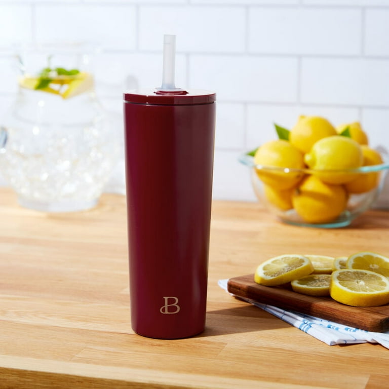 Beautiful 24oz No Drippy Sippy Stainless Steel Tumbler With Straw, Merlot