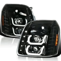 Spec-D Tuning Jet Black LED Halo Projector Headlights Compatible with 2007-2014 GMC Yukon, 2007-2014 GMC Yukon XL 1500, 2007-2014 GMC Yukon XL 2500, Left Right Pair Headlamps Assembly