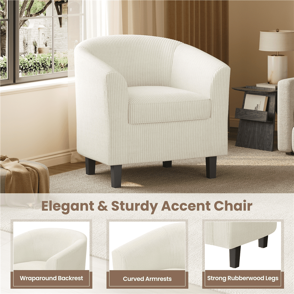 Renwick Upholstered Corduroy Fabric Accent Arm Chair for Living Room, Set of 2, Beige
