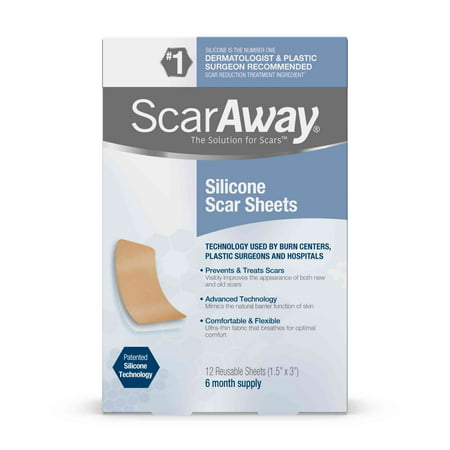 Scaraway Silicone Scar Sheets, 6 Month Supply, 12 Reusable (Best Silicone Scar Sheets For Tummy Tuck)