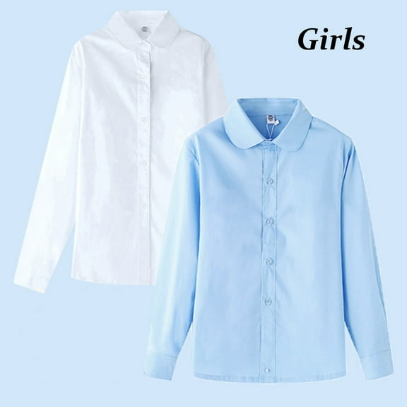 LEKDFST School Uniform for Toddler Girl Long Sleeve Blouse Button Down Shirts Formal Blouse Blue 4-5 Years